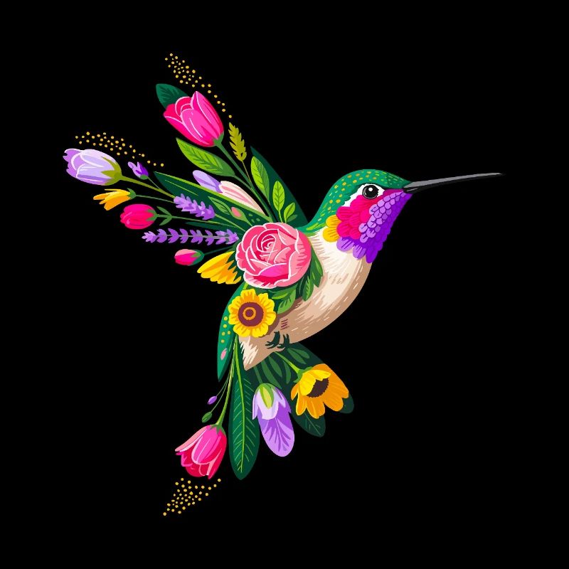 Graphisme Colibri Fleurs