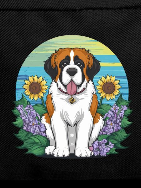 St. Bernard with sunflowers