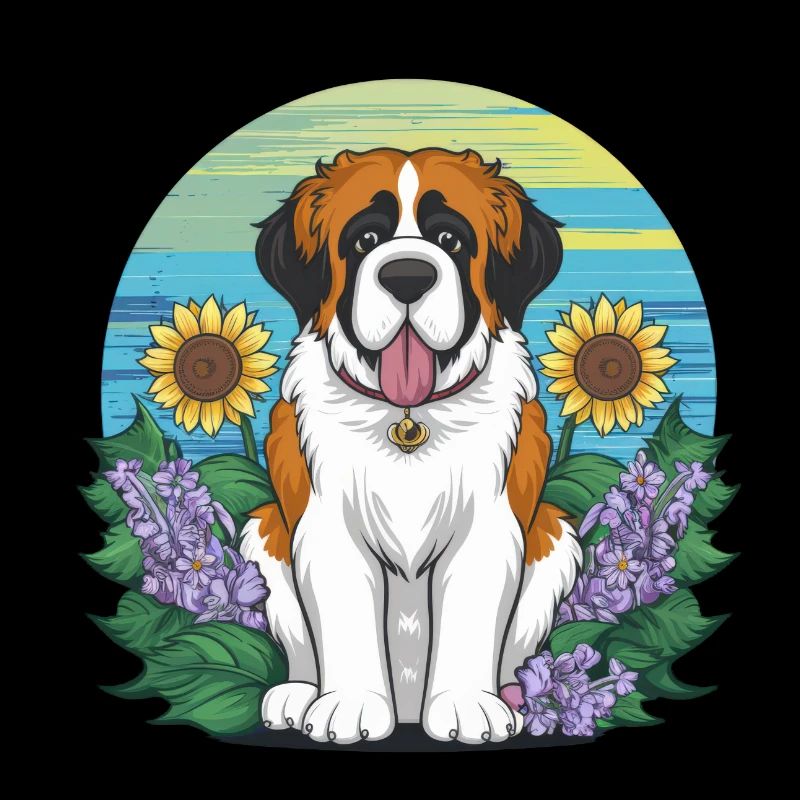 St. Bernard with sunflowers