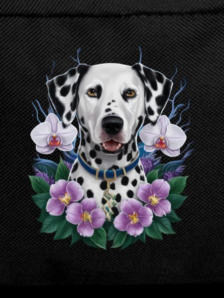 Cute Dalmatian with orchids