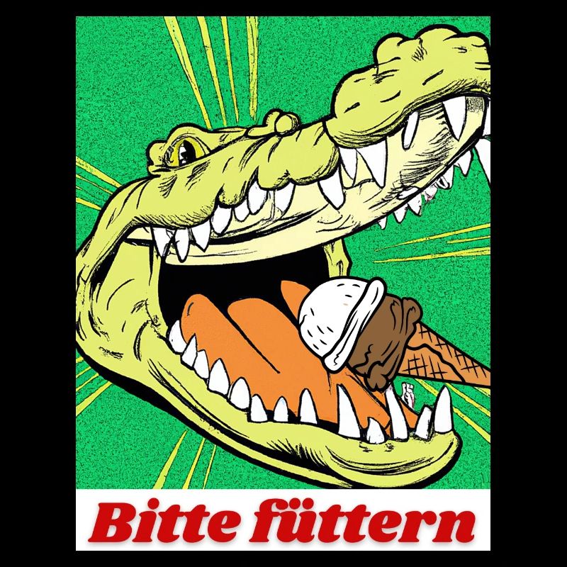 Alligator Eis füttern Lustiges Motiv Comic Stil