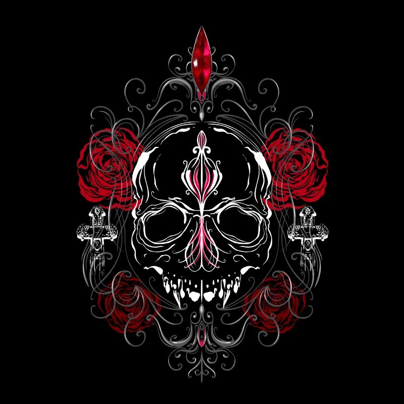 Skull with Red Roses Gothic Ästhetik