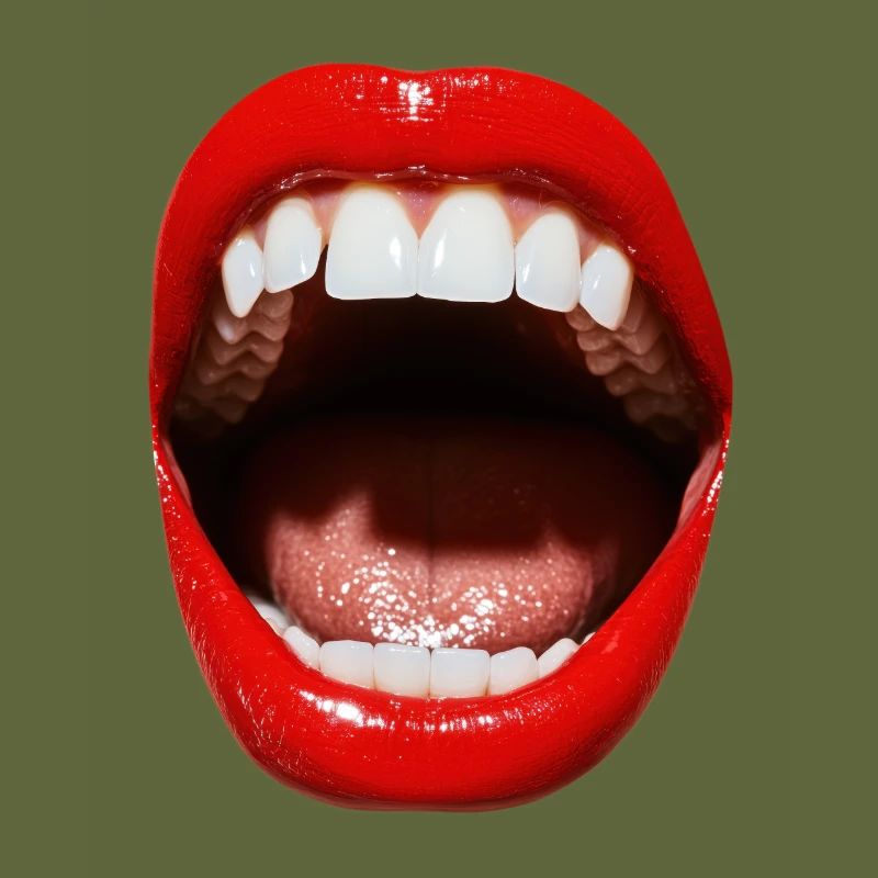 Bouche ouverte avec rouge à lèvres rouge