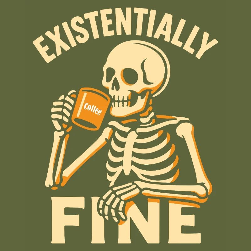 Existentially Fine Funny Coffee Skeleton Shirt