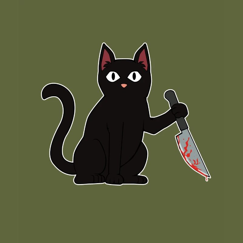 Schwarze Katze mit Messer Killer Mörder