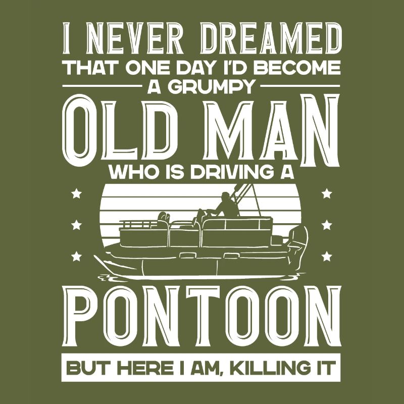 Grumpy old man driving a pontoon