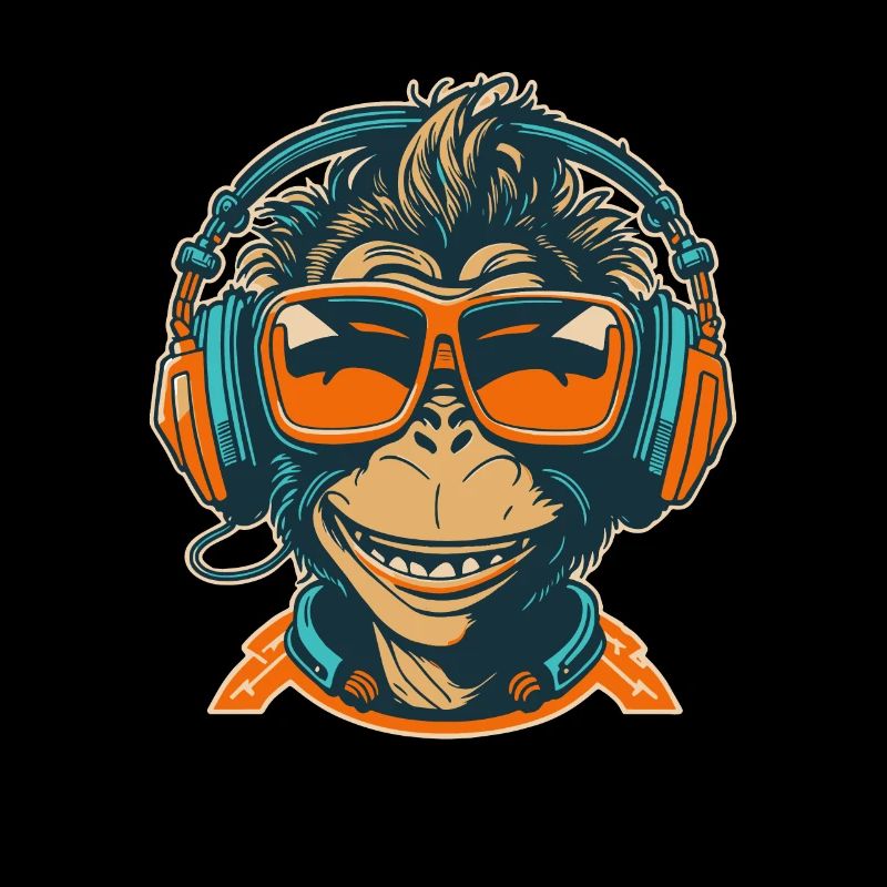 Affe DJ Sonnenbrille Kopfhörer Schimpanse Bunt