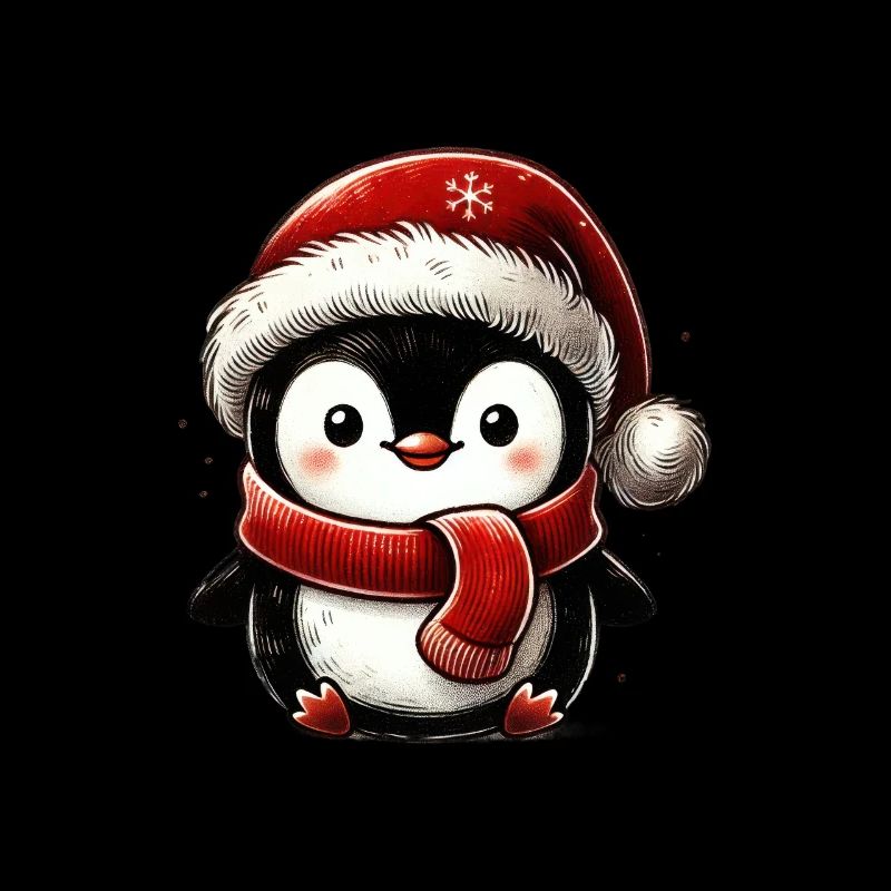Pingouin de Noël mignon avec chapeau et écharpe