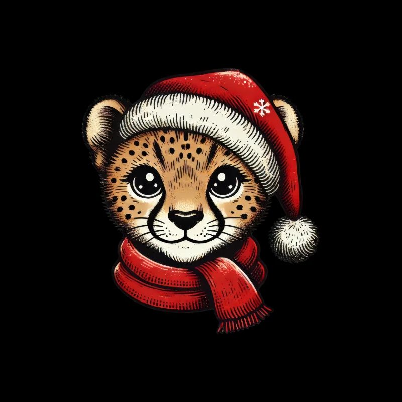 Bébé guépard de Noël avec chapeau de Noël