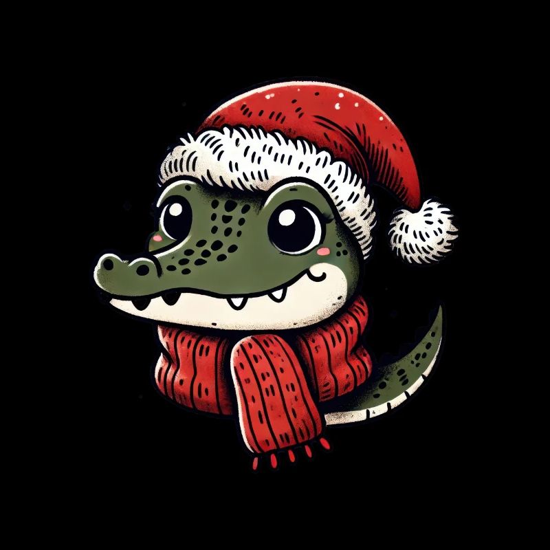 Crocodile de Noël avec chapeau et écharpe