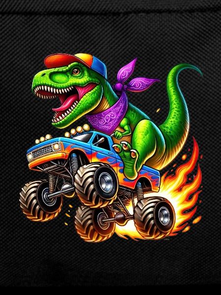 Adventurous dinosaur on monster truck