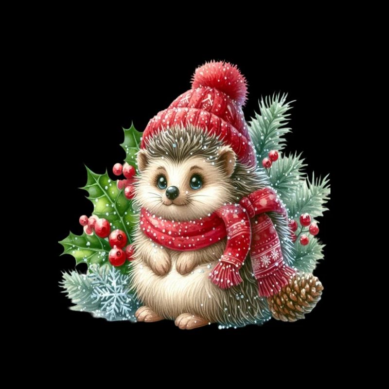Mignon hérisson d’hiver avec chapeau et écharpe