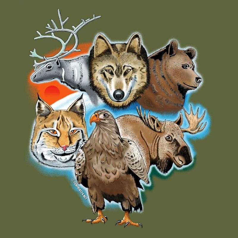 Wolf, reindeer, bear, lynx, eagle, deer textiles