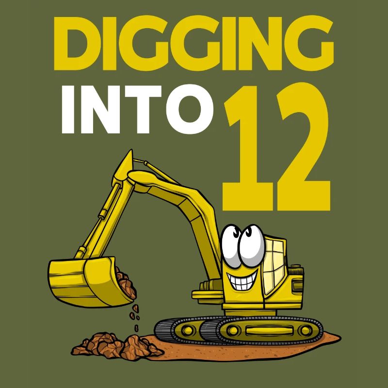 Excavator Driver Digging Into 12 Birthday