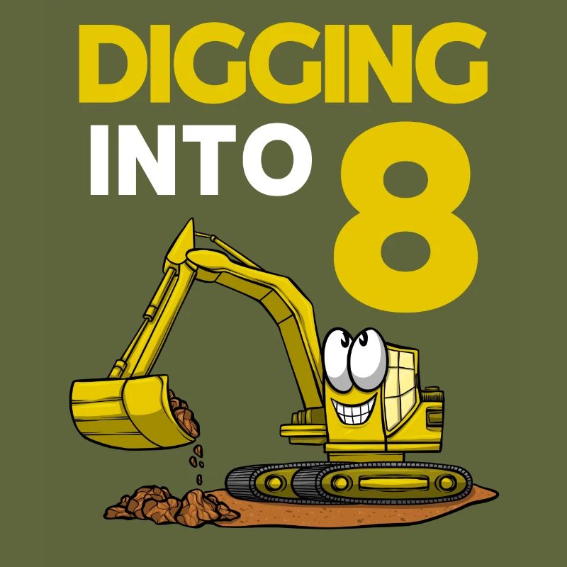 Excavator Driver Digging Into 8 Birthday Excavator