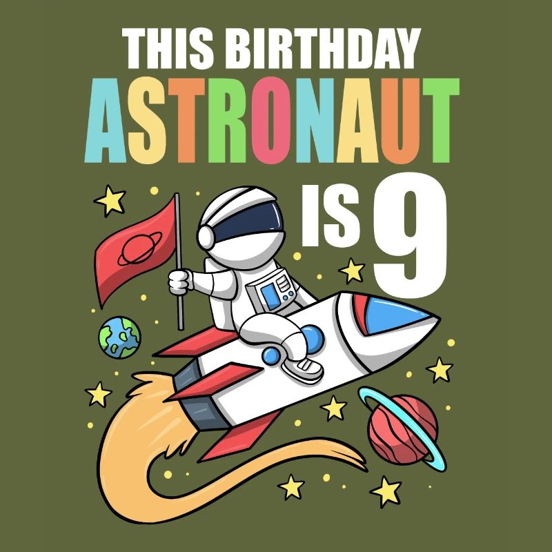 Space Birthday 9 Astronaut Planets Rocket Ship
