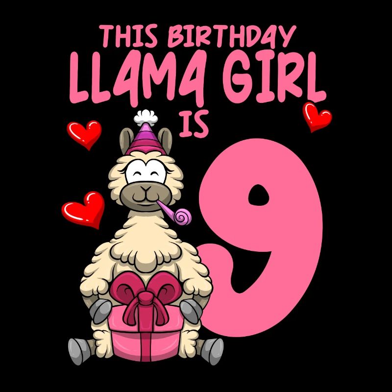 Lama Geburtstag 9. Geburtstag Party Alpaka Mädchen
