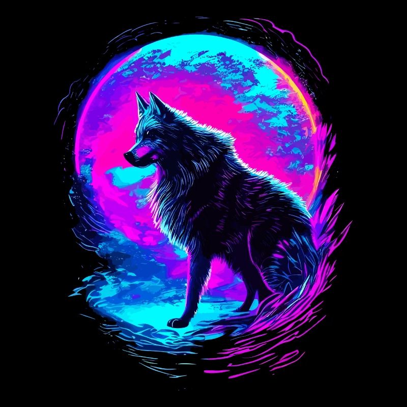 Wolf Neon Moon Synthwave