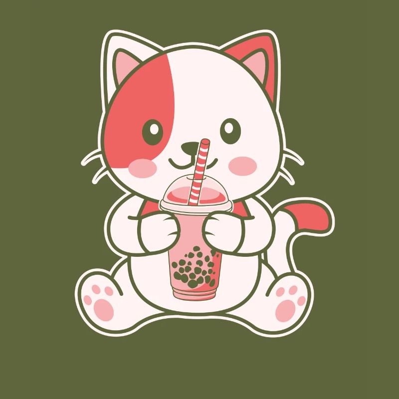 Cute cat kitten drinks Boba Tea Bubble Tea
