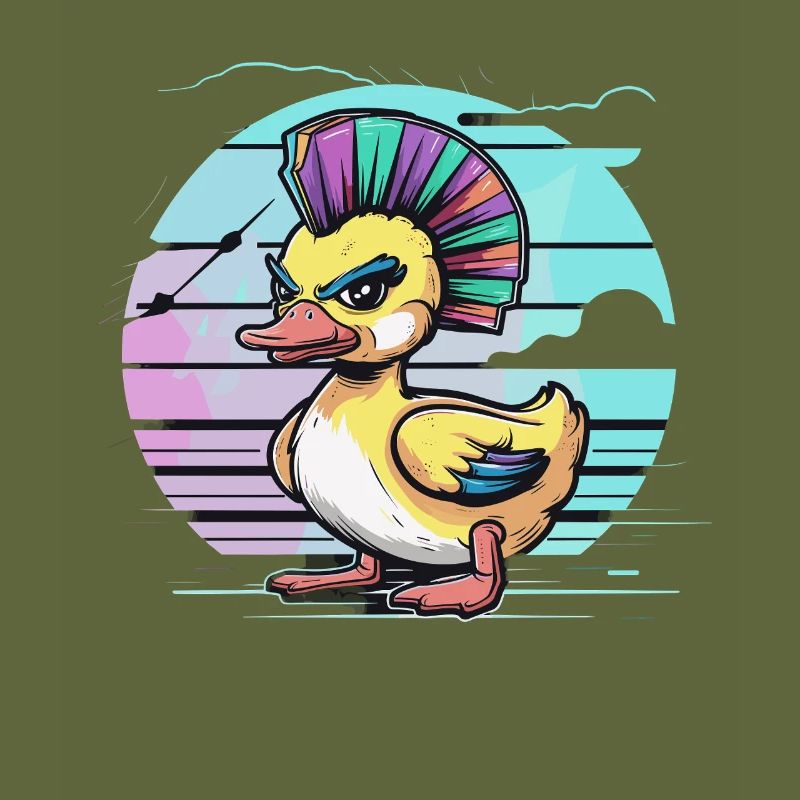 Punk duck avec mohawk arc-en-ciel devant