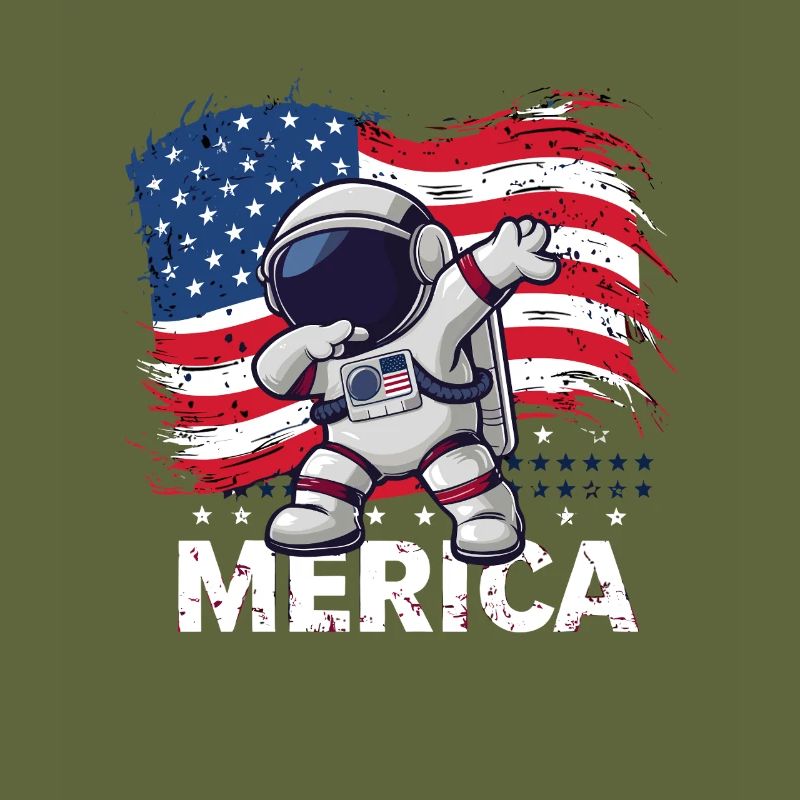 Merica, astronaute dabbing avec le drapeau des États-Unis