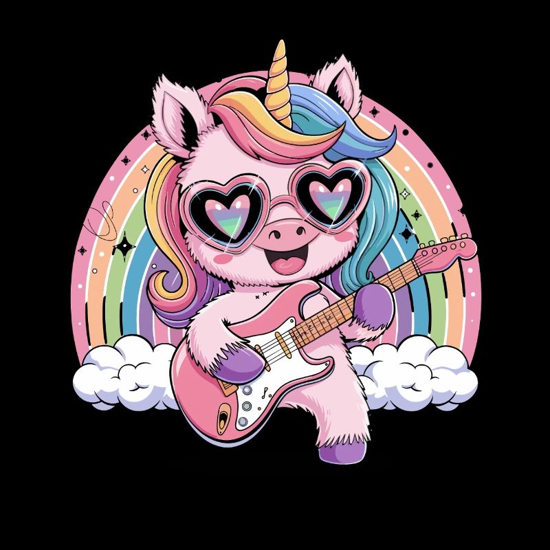 Fröhliches Einhorn mit Regenbogen und Herzbrille