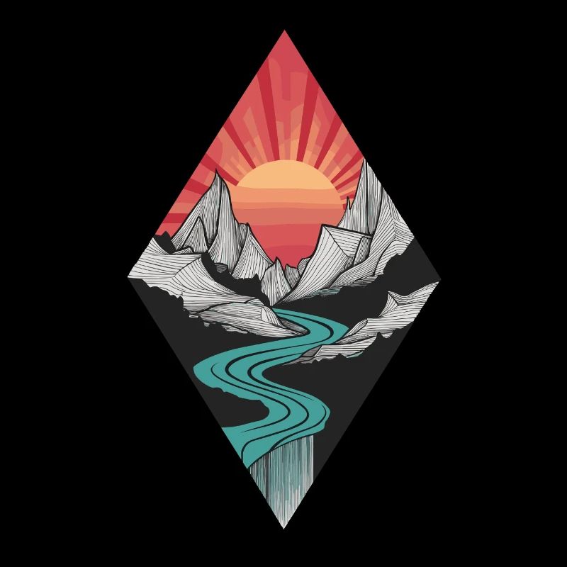 Paysage de montagne abstrait avec lever de soleil