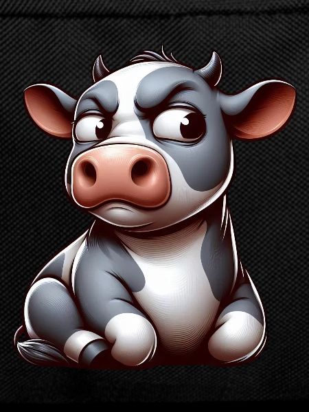 Funny skeptical cartoon cow bull