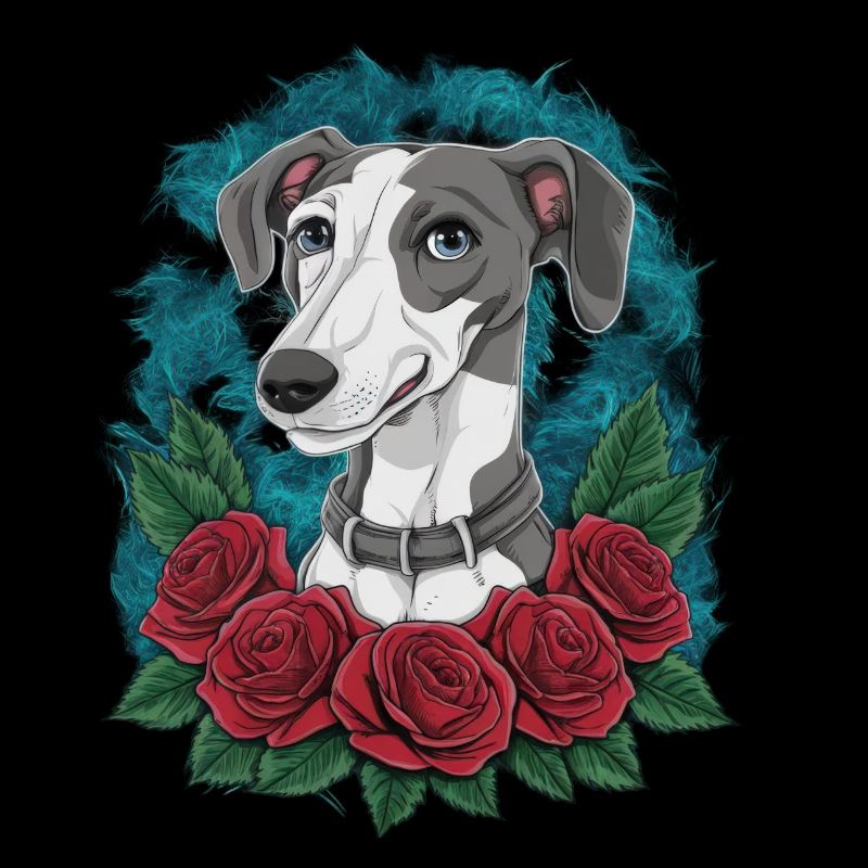 Cute greyhound with pretty roses
