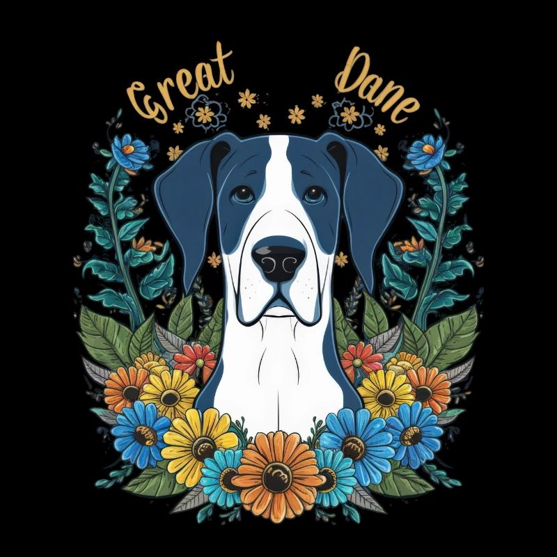 Great Dane with pretty flowers