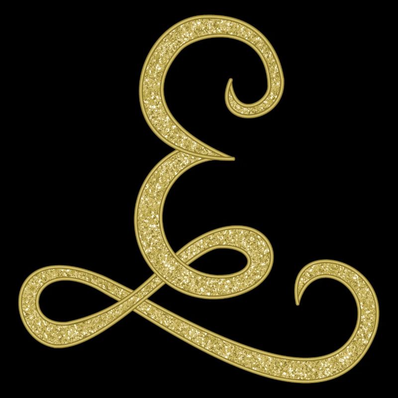 E - gold, letter, alphabet, monogram