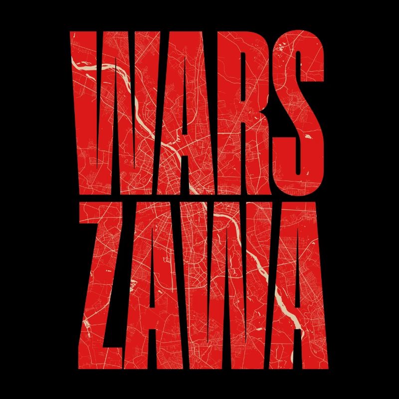 Warszawa lettering with city map pattern