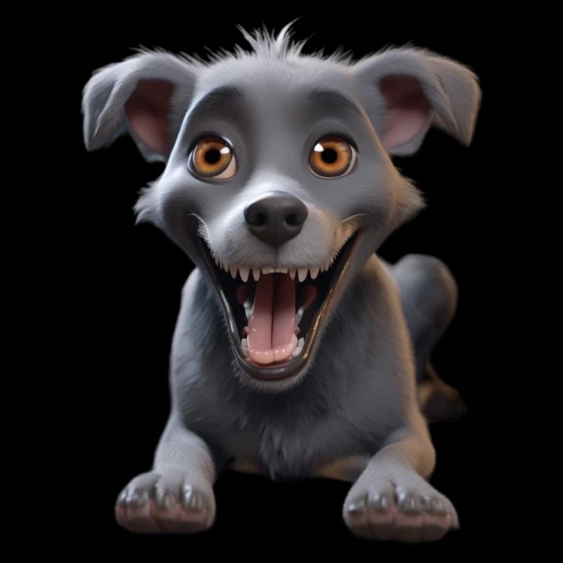 Aventure du chiot gris souriant