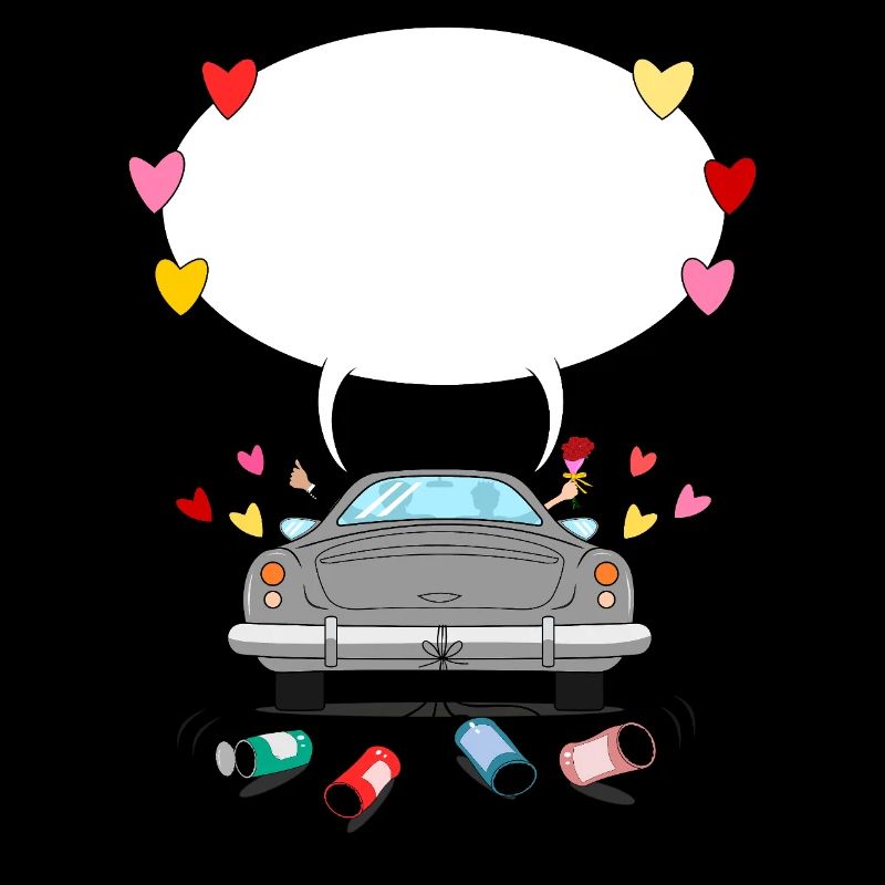 Voiture de mariage avec bulle de dialogue en gris