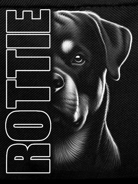 Rottweiler portrait with ROTTIE lettering