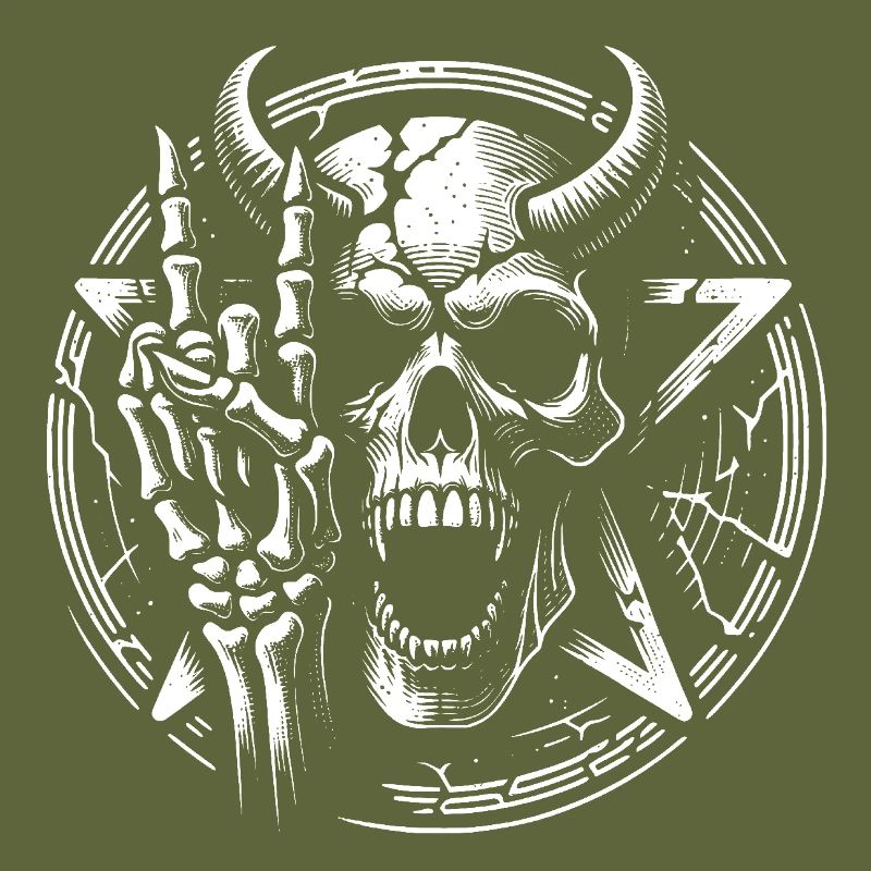 Skull mit Hörnern Pentagramm und devil horns