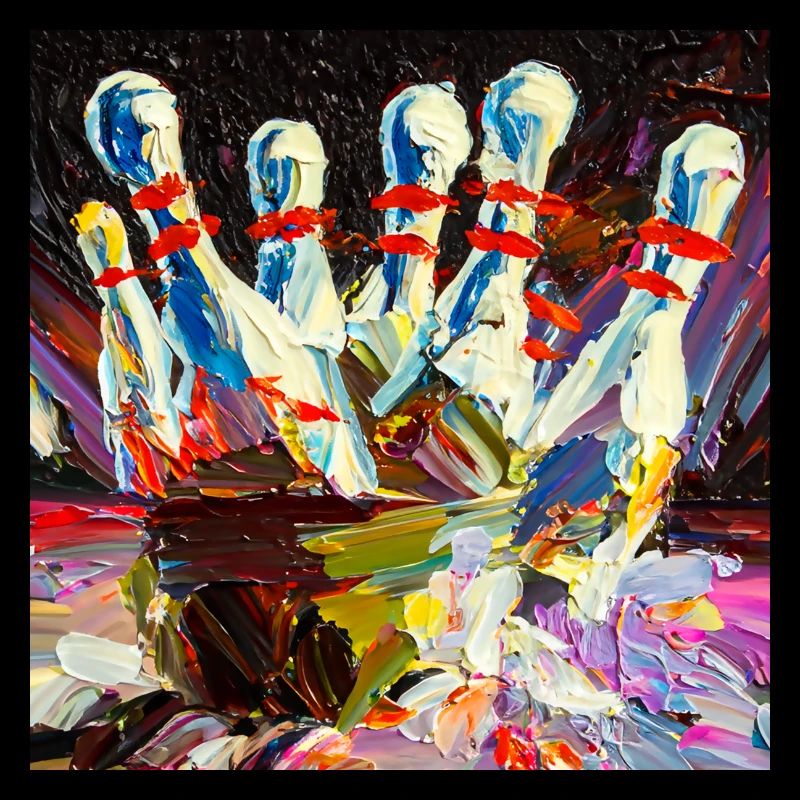 Abstraktes farbiges Ölgemälde eines Bowling-Strikes