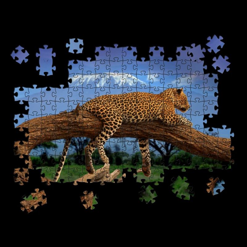 Puzzle Leopard Löwe liegt auf Baum Landschaft