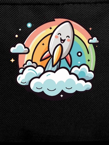 Cheerful rocket with rainbow