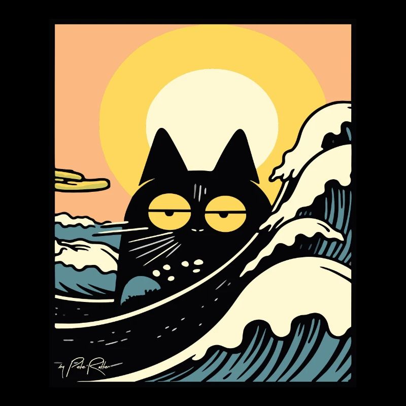 Gelangweilt am Strand: Eine Retro-Katze