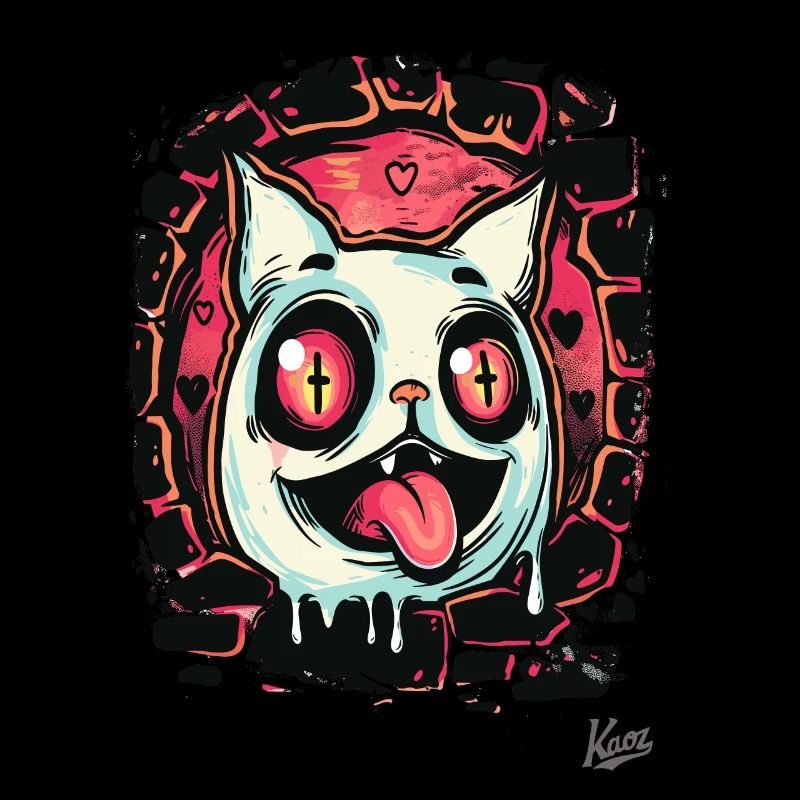 Crazy cat crossed out eyes from hell