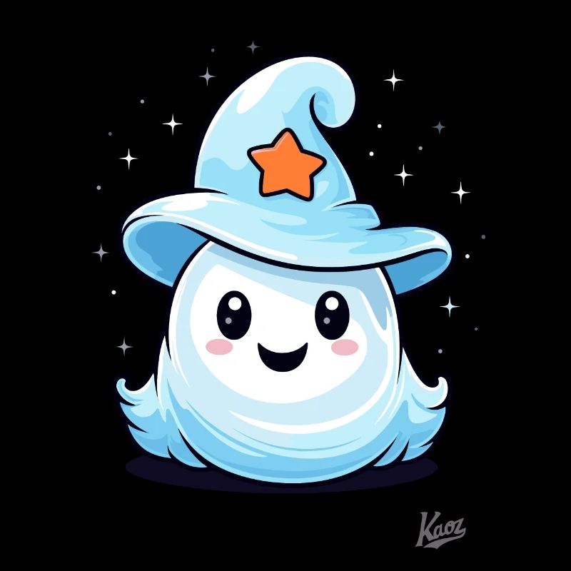 Cute little ghost with magic hat