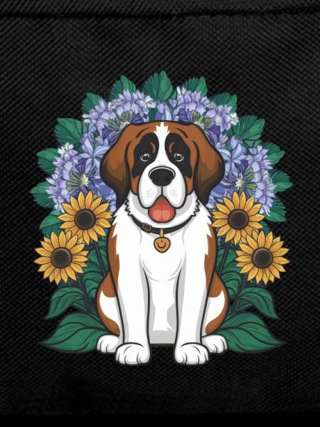 St. Bernard with sunflowers