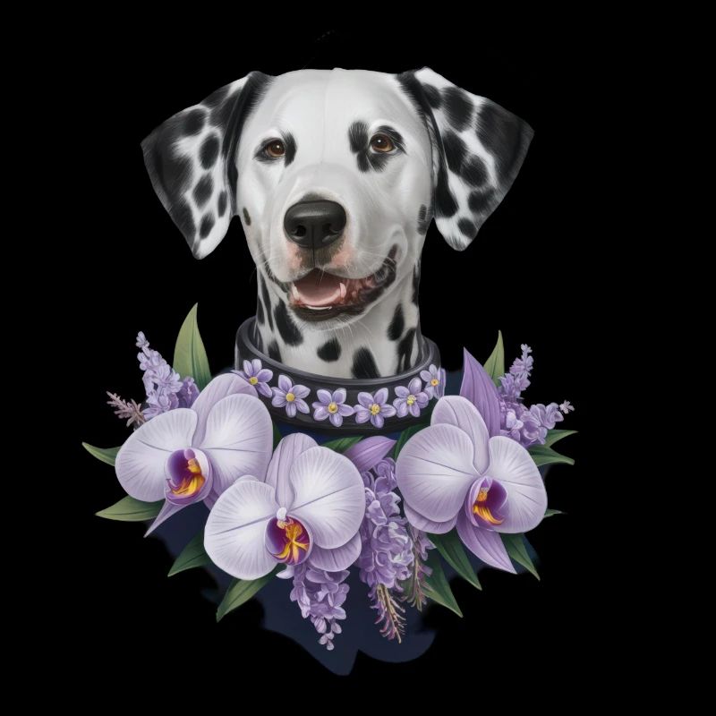 Dalmatien mignon avec des orchidées
