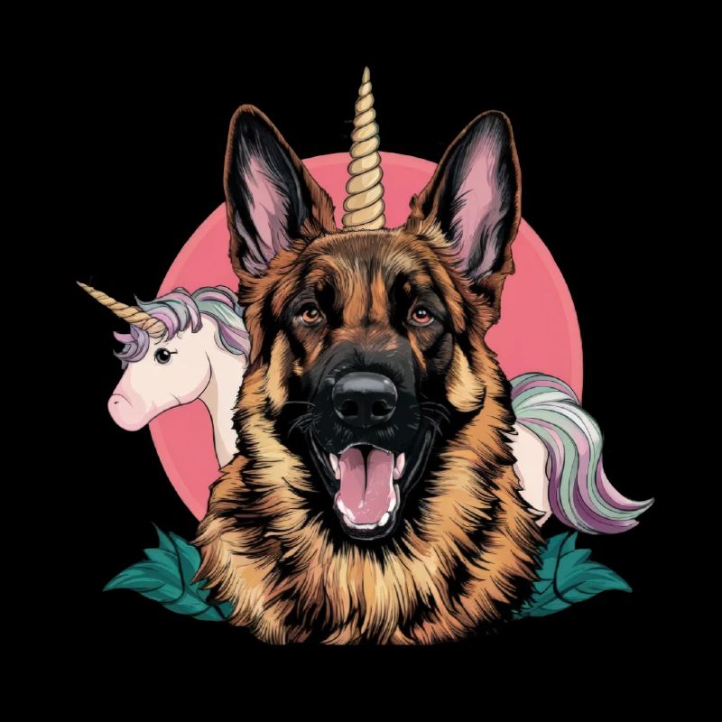Deutscher Schäferhund mit Einhorn und Horn