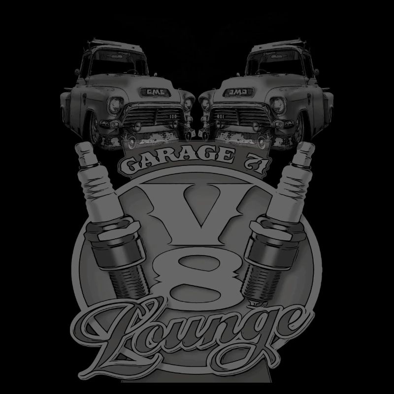 GMC garage with V8 engine lounge