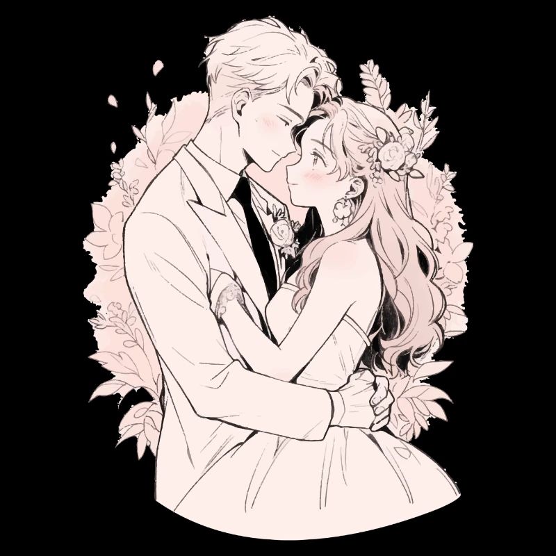 Hochzeit Aquarell Anime Chibi Braut und Bräutigam