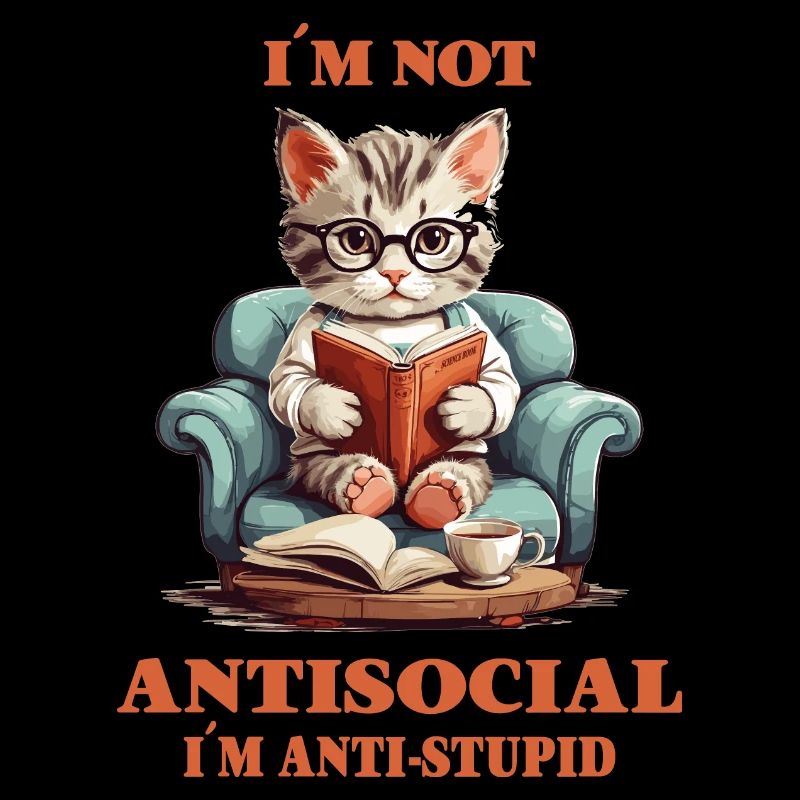 Clever cat with reading glasses