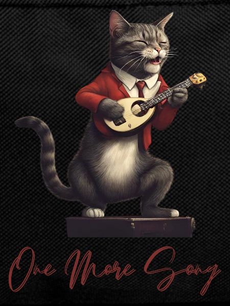 Cat in red suit plays guitar