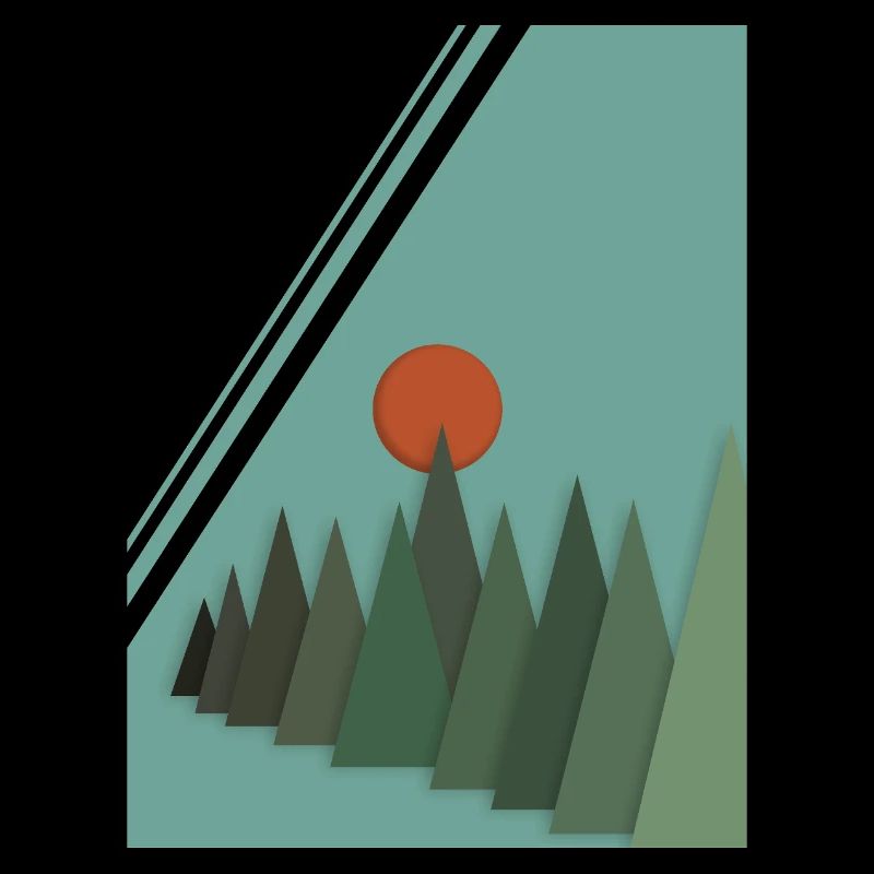 Abstract Mountain Landscape with Red Sun